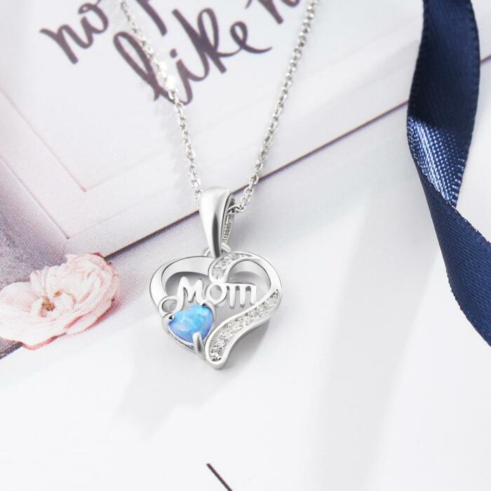 Mom Heart Shape Blue Pendant & Necklace