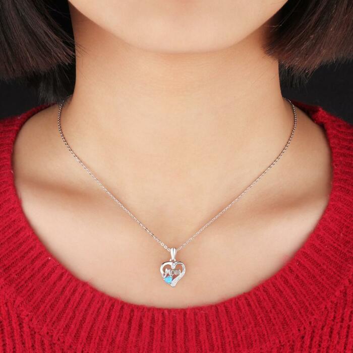 Mom Heart Shape Blue Pendant & Necklace