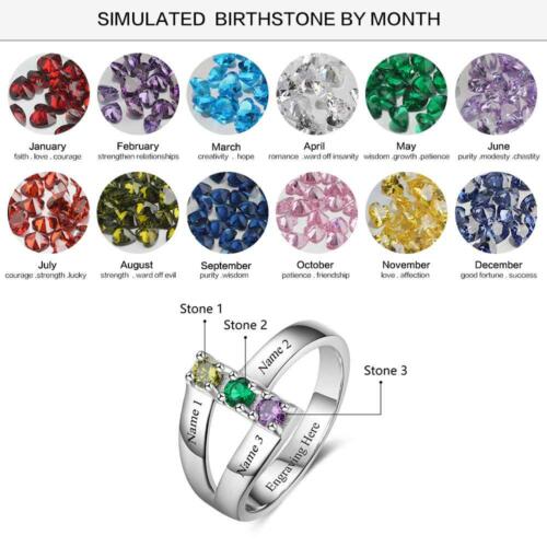 Personalized 925 Sterling Silver Rings for Women – Custom Names – 2 Heart Birthstones – Jewelry Birthday Gift Idea