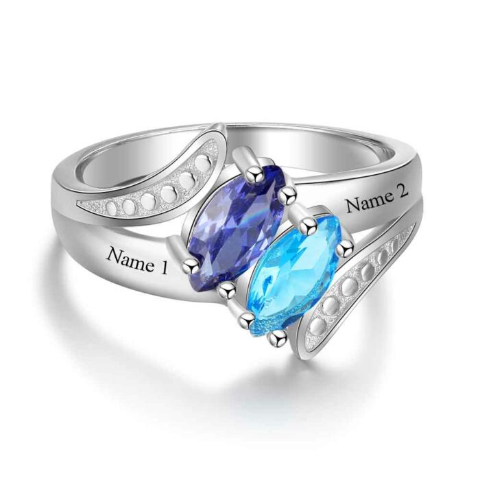 Personalized 925 Sterling Silver Promise Ring, Customize Cubic Zirconia Birthstones & Engrave Name, Trendy Gift