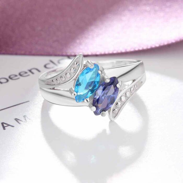 Personalized 925 Sterling Silver Promise Ring, Customize Cubic Zirconia Birthstones & Engrave Name, Trendy Gift