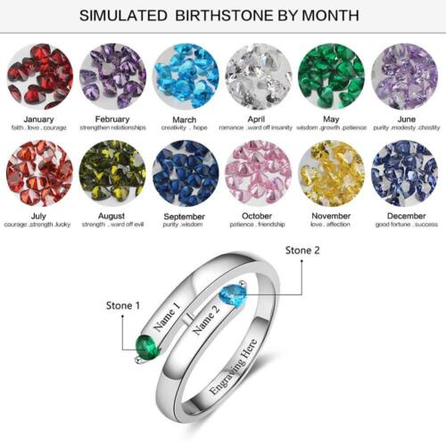 Personalized Solid Family Ring with 4 Birthstones, Custom 4 Name and 1 Inner Engraving