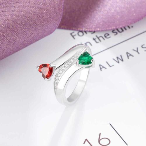 Personalized Solid 925 Sterling Silver Butterfly Rings - Two Names & Birthstones Wedding Band - Heart Birthstones for Women Couples - Inlaid Zircon Rings for Women - Fashion Jewelry Gift