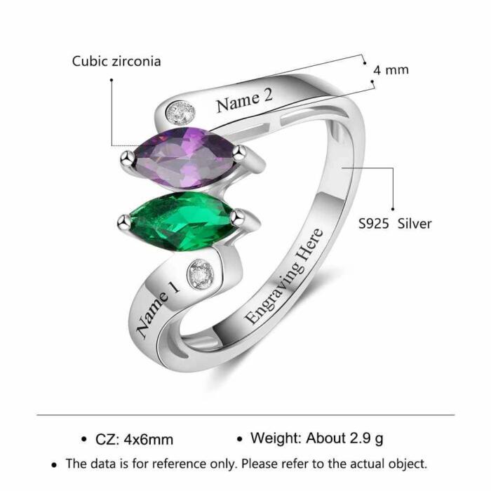 Personalized Love Promise Rings - Engraved Two Layer Names & Two Birthstone - Elegant Jewelry for Women - Fashion Party Jewelry Gifts For Women - Trendy Ring Jewelry