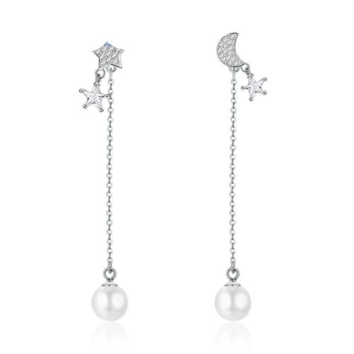 Pearl Moon Dangle Earrings - Sterling Silver Earrings