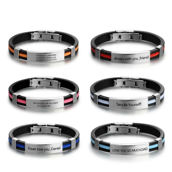 Personalized Stainless Steel Custom Bracelet with Engraved ID, Fashion Bangles Gift for Father’s Day