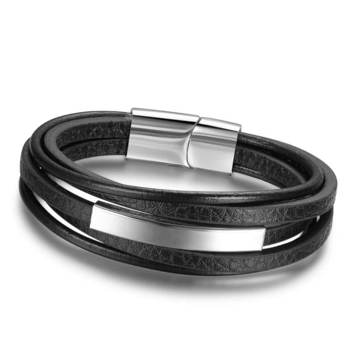 Genuine Leather Stylish Bracelets for Men - Multiple Layer Wristband