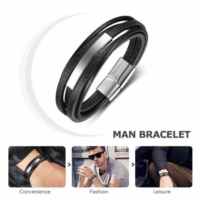 Genuine Leather Stylish Bracelets for Men - Multiple Layer Wristband