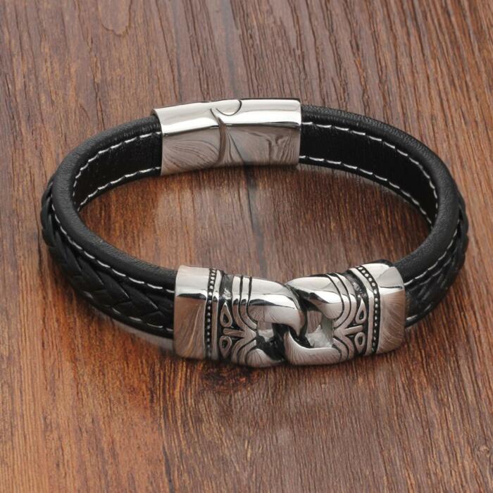 Genuine Leather Bracelets for Men - Leather Bracelet for Men - Stainless Steel Bracelet and Bangle - Father’s Day Gift for Men- Accessories for Men