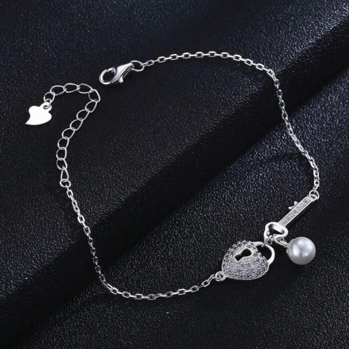 Sterling Silver Bracelet Heart and Key