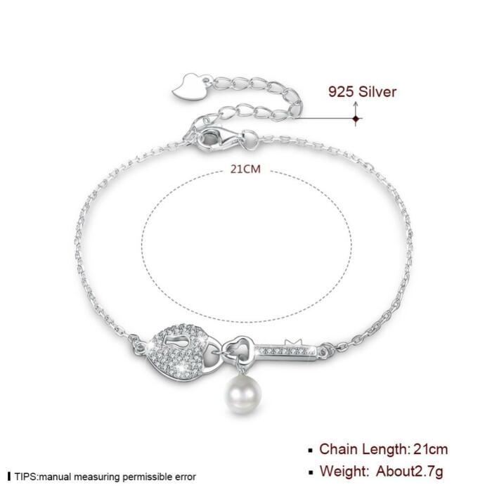 Sterling Silver Bracelet Heart and Key