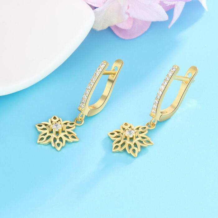 Flower Design Gold Colour Drop Earrings for Women, Perfect Hoop Jewelry for Parties