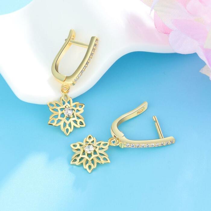 Flower Design Gold Colour Drop Earrings for Women, Perfect Hoop Jewelry for Parties