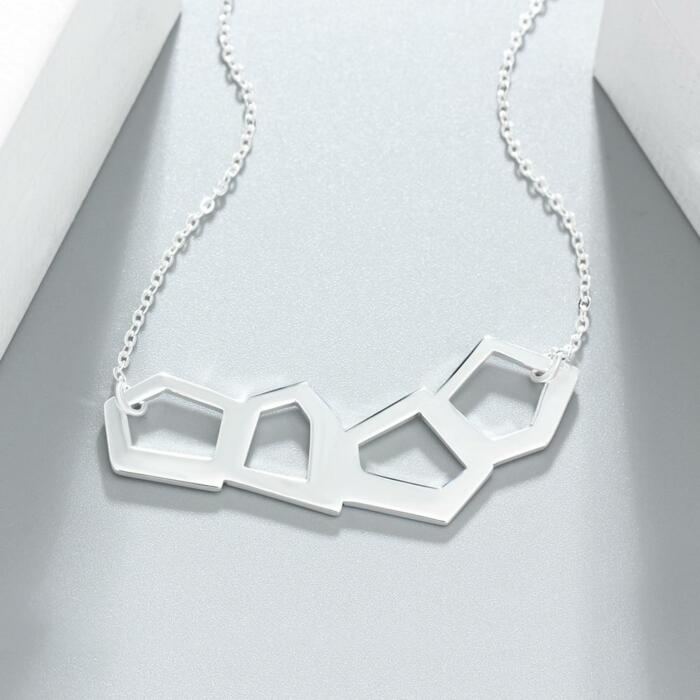 Personalized Women’s 925 Sterling Silver Custom 4 Name Necklace with Geometric-Shaped Pendant, Trendy Jewelry for Best Friends