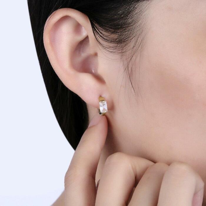 Golden Hoop Earrings - CZ Square Stone Earrings