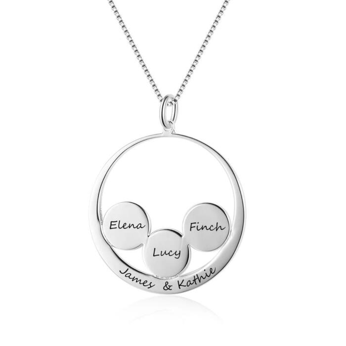 Personalized 925 Sterling Silver Name Necklace & 3 Round Together in a Circle Pendant, Trendy Women’s Jewelry