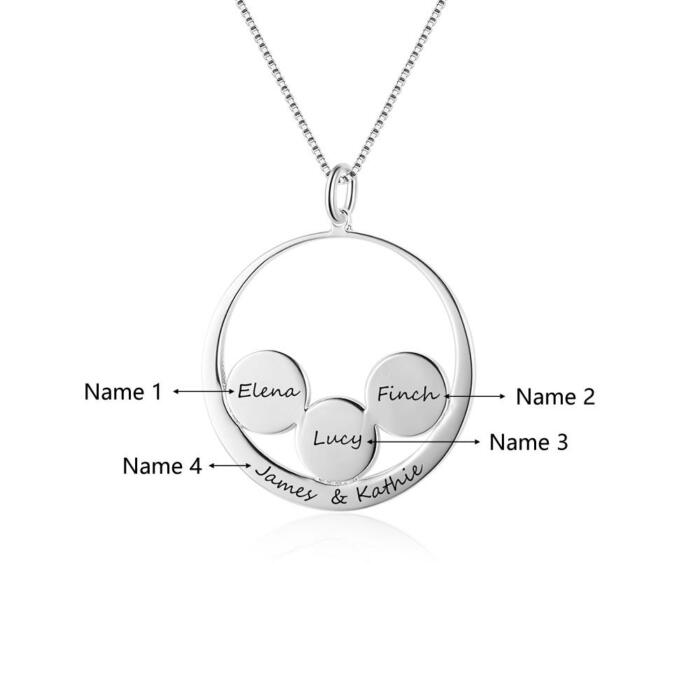 Personalized 925 Sterling Silver Name Necklace & 3 Round Together in a Circle Pendant, Trendy Women’s Jewelry