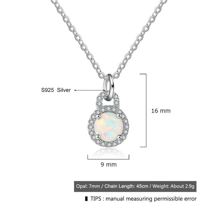925 Sterling Silver Fashion Necklace with Round Milky Opal Pendant, Jewelry Gift for Her