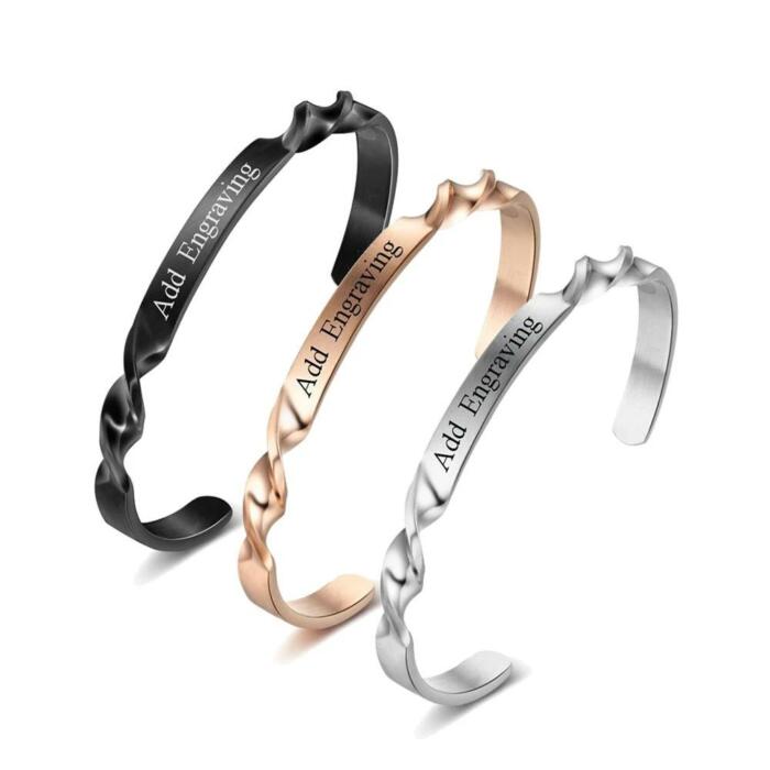 Twisting Shape Personalized Gift Name Engraved ID Bangle Bracelets & Bangles