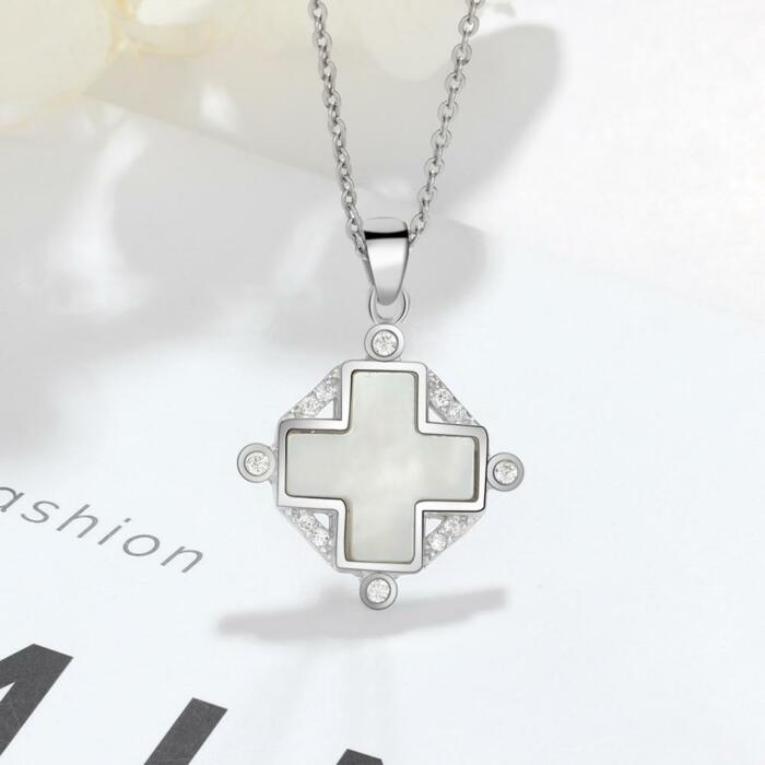 925 Sterling Silver Cross Pendant Necklace for Women- Pearl Oysters Cross Pendant with Cubic Zirconia Stones