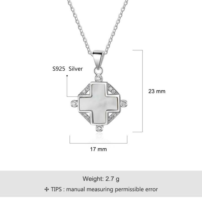 925 Sterling Silver Cross Pendant Necklace for Women- Pearl Oysters Cross Pendant with Cubic Zirconia Stones