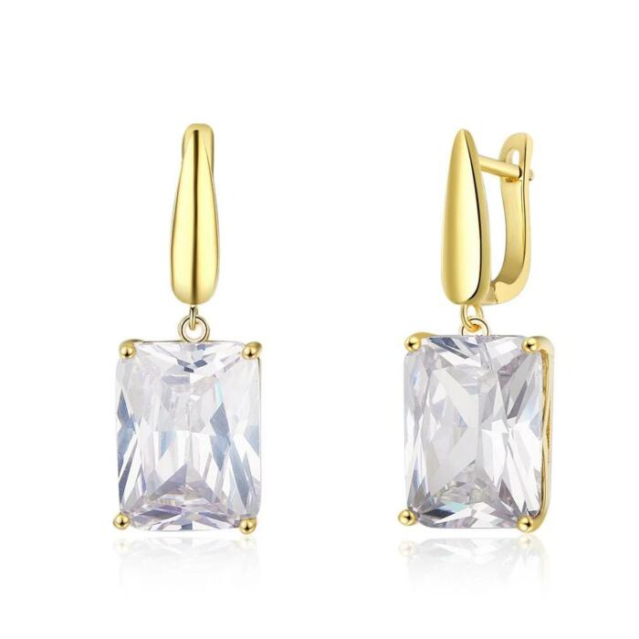 Square Gold Drop Earring - Solid Cubic Zirconia Earring - Gold Color Trendy Drop Earring - Fashion Party Jewelry Earrings For Women - Perfect Earring Collection for Women - Best Gift For Her