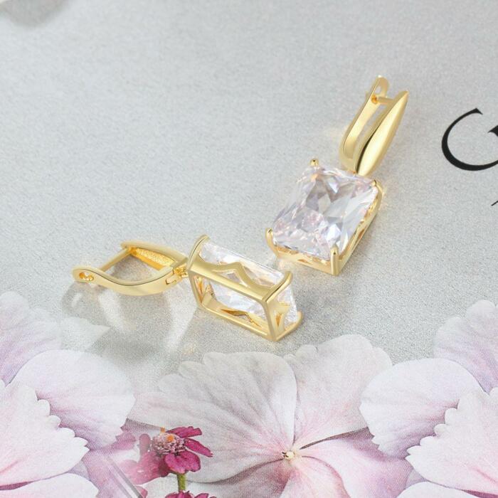 Square Gold Drop Earring - Solid Cubic Zirconia Earring - Gold Color Trendy Drop Earring - Fashion Party Jewelry Earrings For Women - Perfect Earring Collection for Women - Best Gift For Her