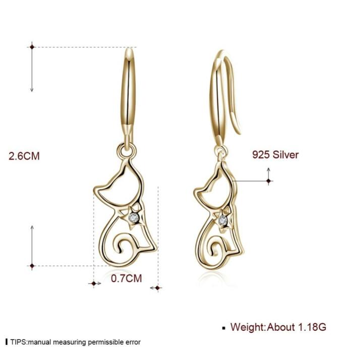 925 Sterling Silver Cute Cat Drop Earrings for Women, Hypoallergenic Hook Earrings Romantic Accessory, 2 Color Options