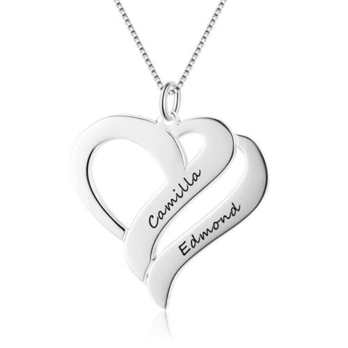 Personalized Women's 925 Sterling Silver Necklace with Heart Shape Engraved Name Pendant, Trendy Jewelry Gift for Her