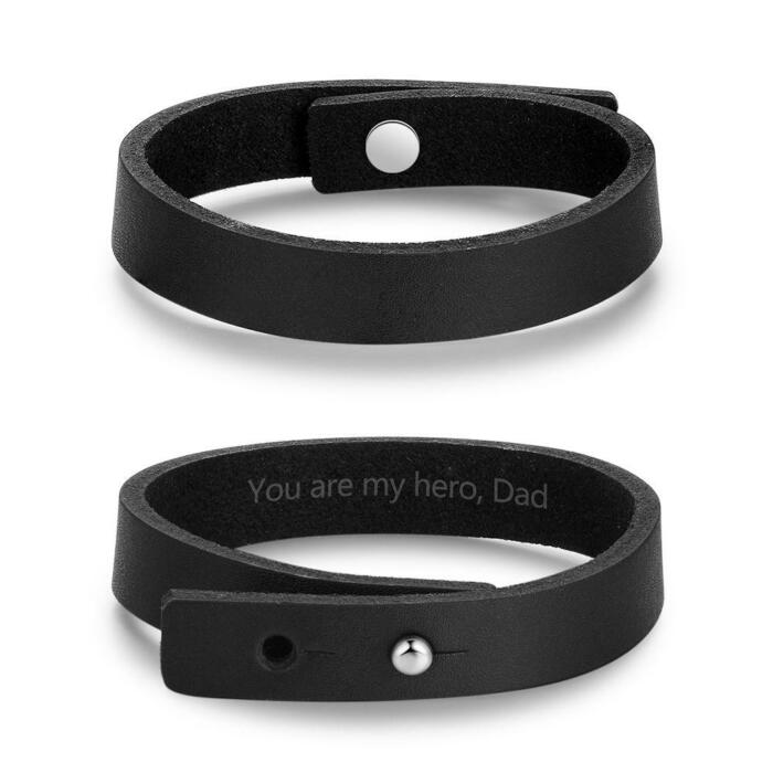 Genuine Leather Trendy Bracelets for Men, Engravable Black Wristbands, and Anniversary Gift for Him