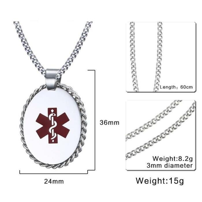 Personalized Pendant Necklace - Medical Alert ID Engraved