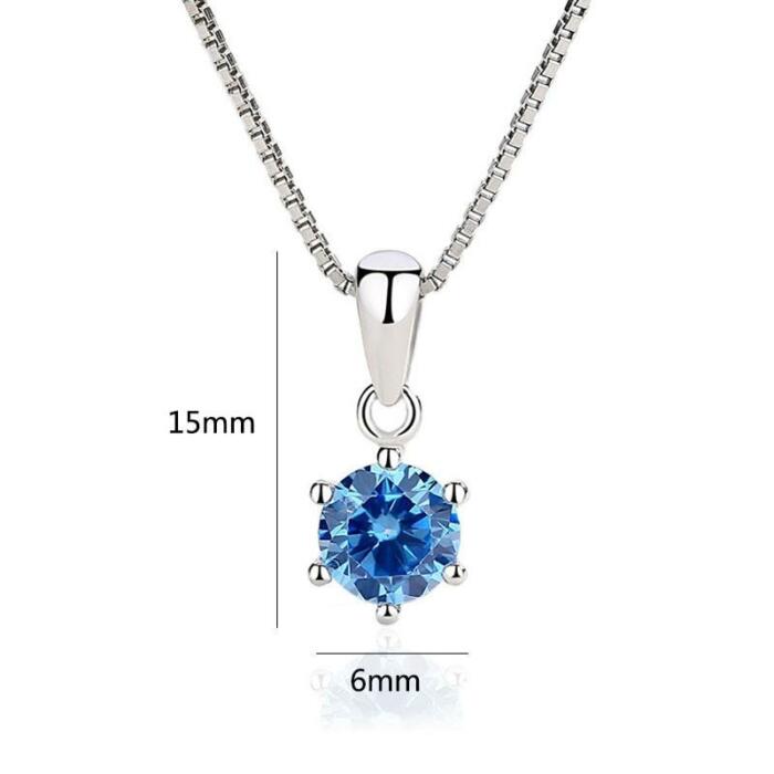 Sterling Silver Zirconia Stone Stud Necklace - Round Stone Chain