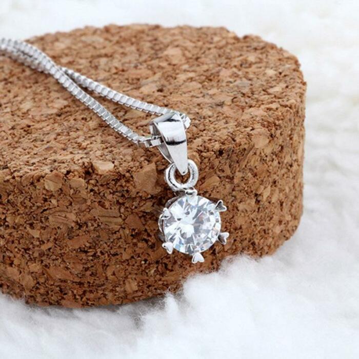 Sterling Silver Necklaces for Women - Zirconia Stone Stud Necklace for Women - Trendy Round Stone Chain Necklace - Engagement Jewelry for Women