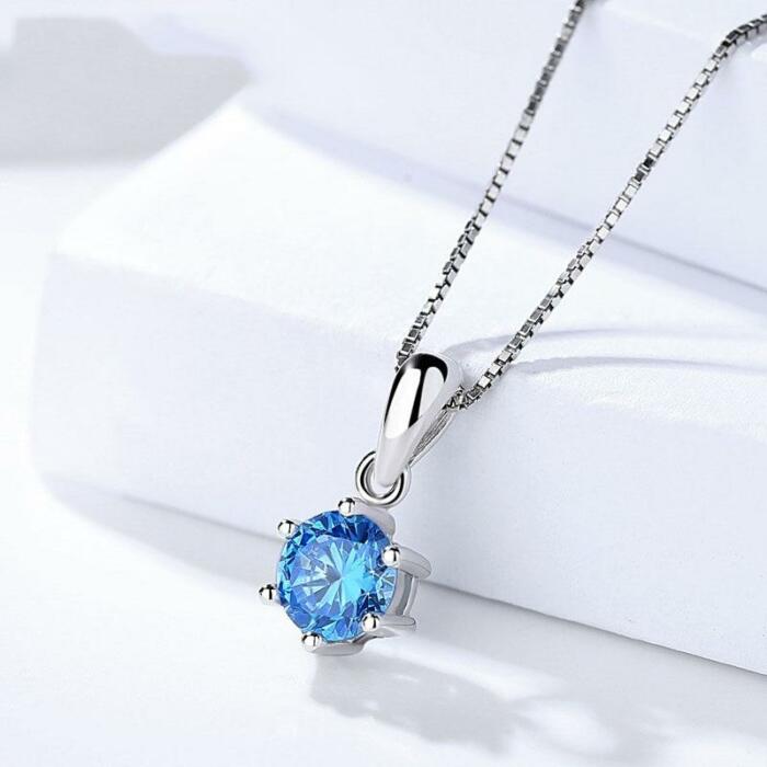 Sterling Silver Zirconia Stone Stud Necklace - Round Stone Chain