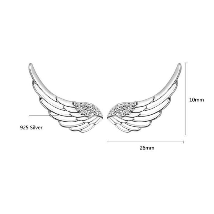 Fashion 925 Sterling Silver 2018 Angel Wing Stud Earrings for Women, Cute Anniversary Jewelry Gift
