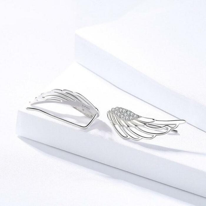 Fashion Sterling Silver Angel Wing Stud Earrings