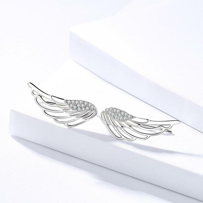 Fashion Sterling Silver Angel Wing Stud Earrings