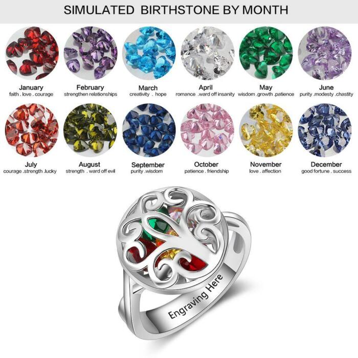 Personalized 925 Sterling Silver Rings for Women – Hollow Floral Pattern – Engraved Name – Custom Birthstones