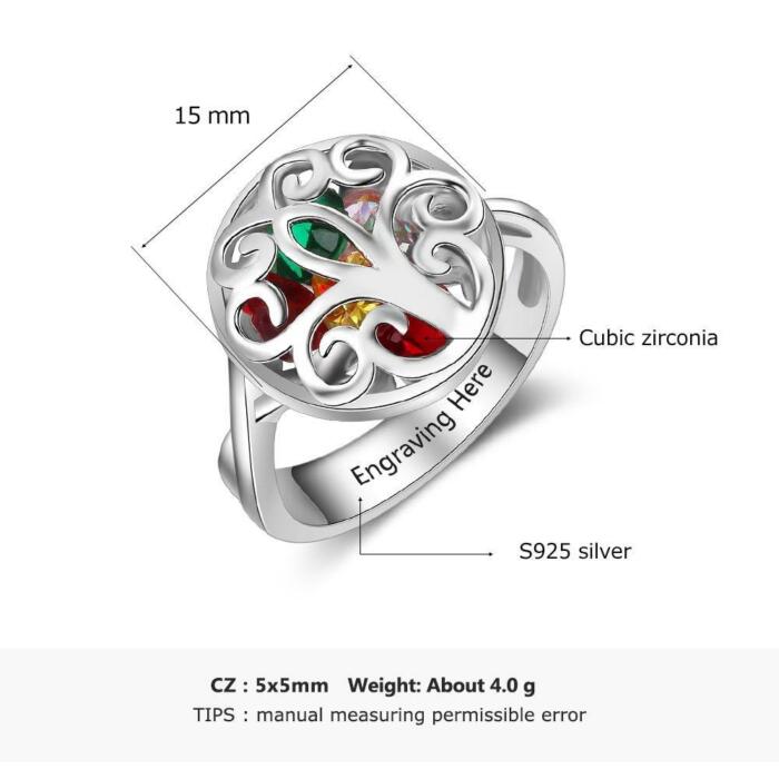 Personalized 925 Sterling Silver Rings for Women – Hollow Floral Pattern – Engraved Name – Custom Birthstones