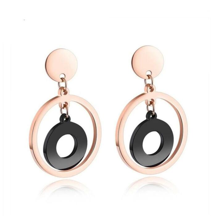 Acrylic Rose Gold Color Double Circle Stainless Steel Drop Earrings, Fashion Jewelry Ear Stud, Best Gift Option for Women