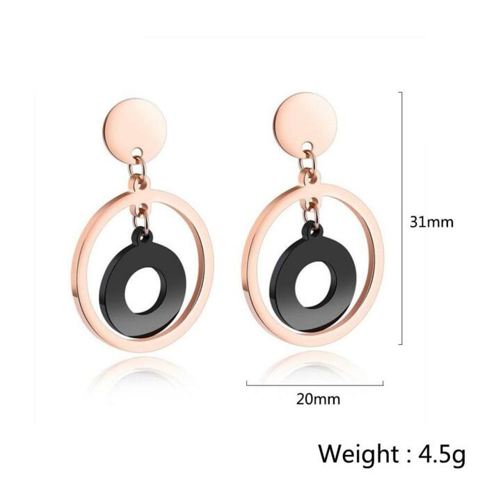 Acrylic Rose Gold Color Double Circle Stainless Steel Drop Earrings, Fashion Jewelry Ear Stud, Best Gift Option for Women