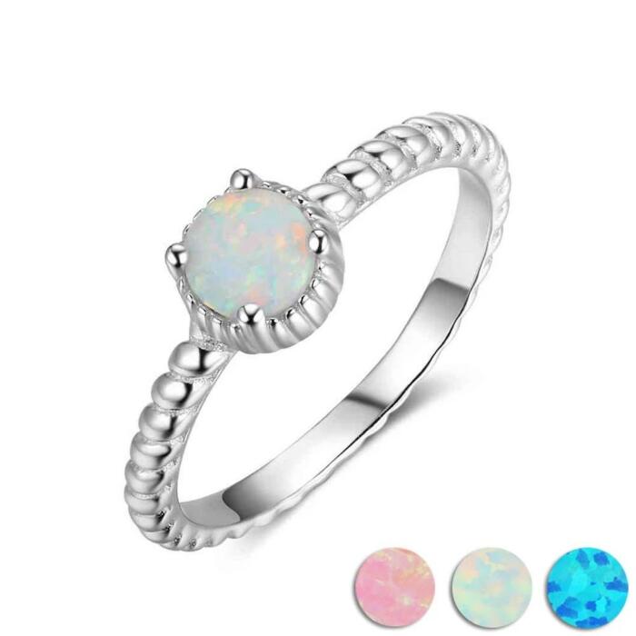 925 Sterling Silver Ring with Round Opal Stone, 3 Color Options, Jewelry Gift for Women