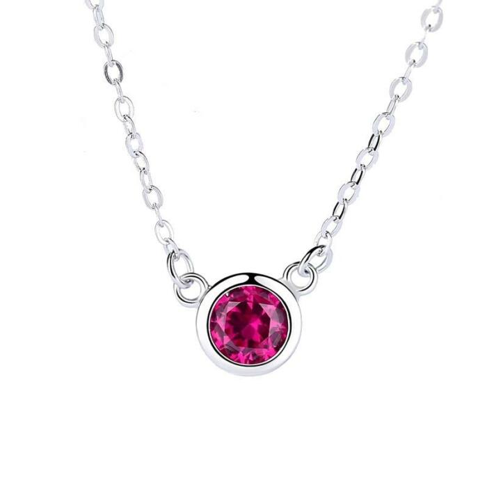 Romantic 925 Sterling Silver Necklace for Women with Rose Red Cubic Zircon Pendant, Trendy Jewelry for Girls
