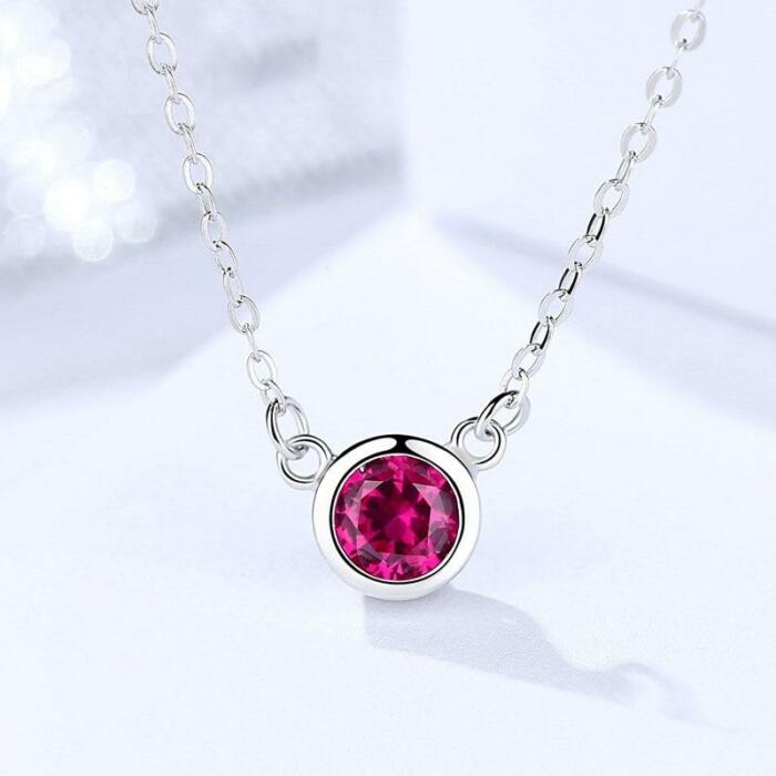 Romantic 925 Sterling Silver Necklace for Women with Rose Red Cubic Zircon Pendant, Trendy Jewelry for Girls