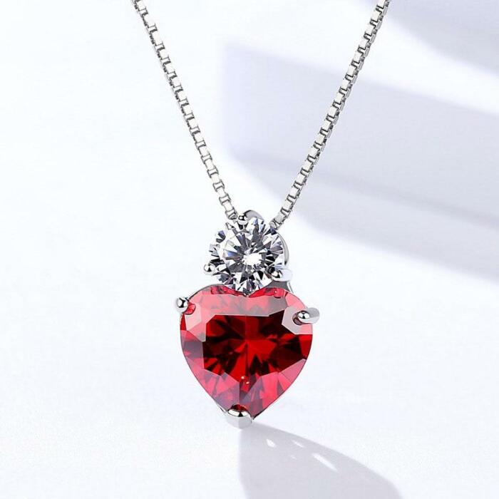 Sterling Silver Necklaces Pendants - Stimulated Red Cubic Zirconia Heart Pendant