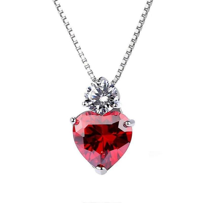 Sterling Silver Necklaces Pendants - Stimulated Red Cubic Zirconia Heart Pendant