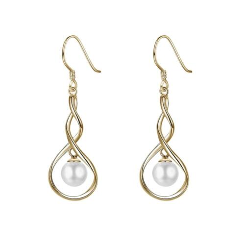 Women’s 925 Sterling Silver Drop Earrings, Golden Color with Pearl, Trendy Jewelry for Ladies