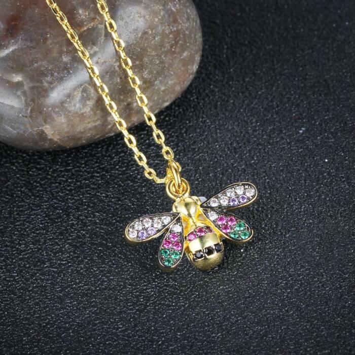 Women’s Trendy Bee Insect Pendant Necklace with Zirconia Stones, Jewelry Gift for Special Occasion