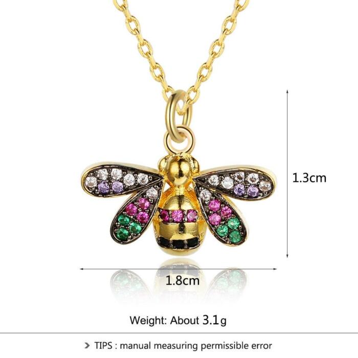 Women’s Trendy Bee Insect Pendant Necklace with Zirconia Stones, Jewelry Gift for Special Occasion