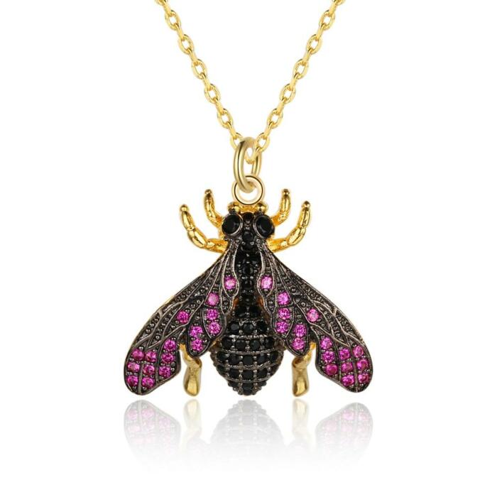 Women Fashion Gold Color Copper Necklace with Bee Shaped Pendant, Trendy Jewelry for Girls
